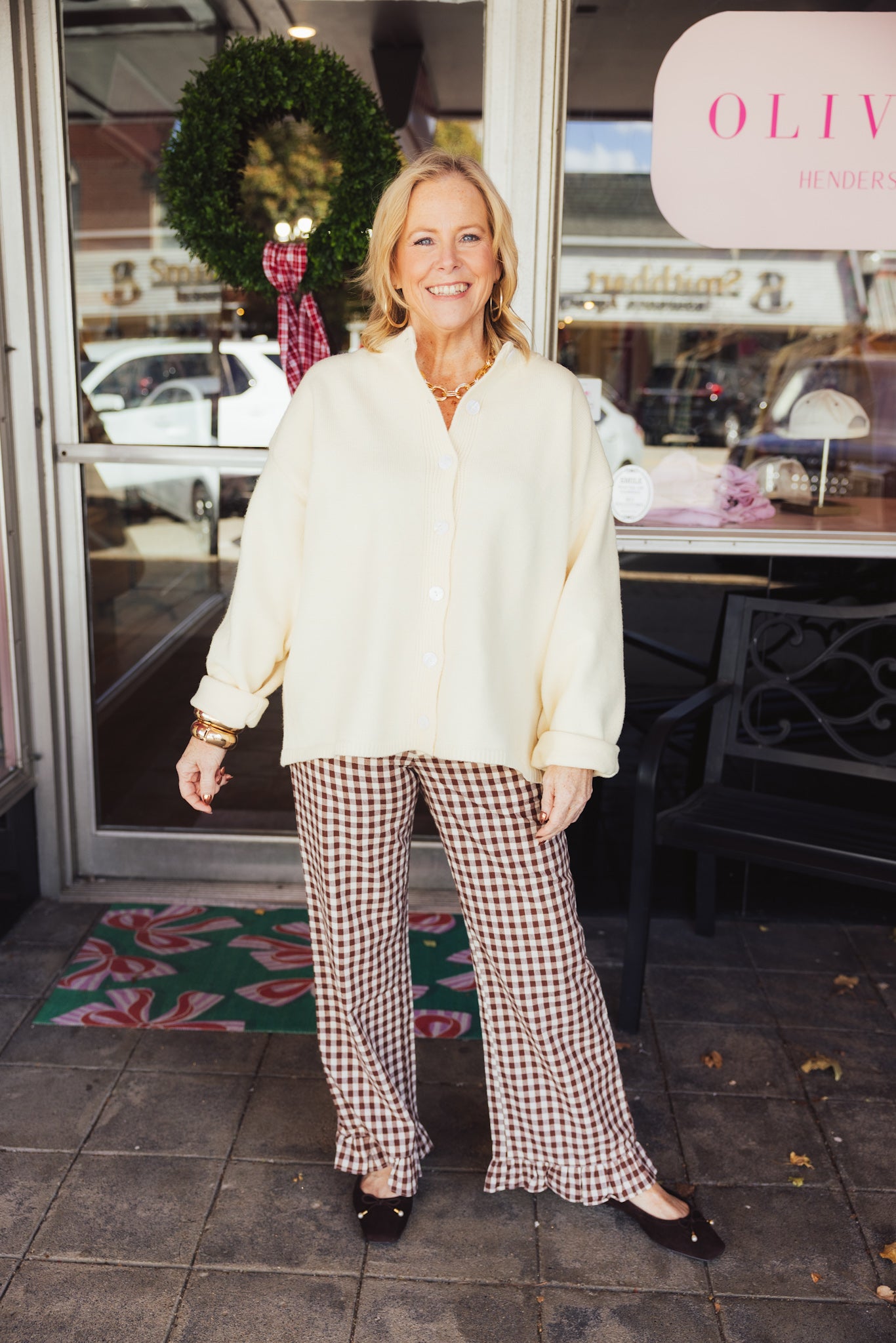 Brown Gingham Ruffle Pants